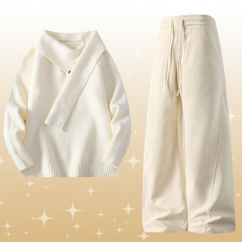 Irregular Knit Sweater Corduroy Pants Two Pieces - Set B - 4XL - image 2