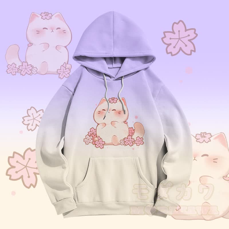 MODAKAWA Gradient Sakura Kitty Graphic All Over Print Pullover Hoodie - Purple - 5XL - image 3