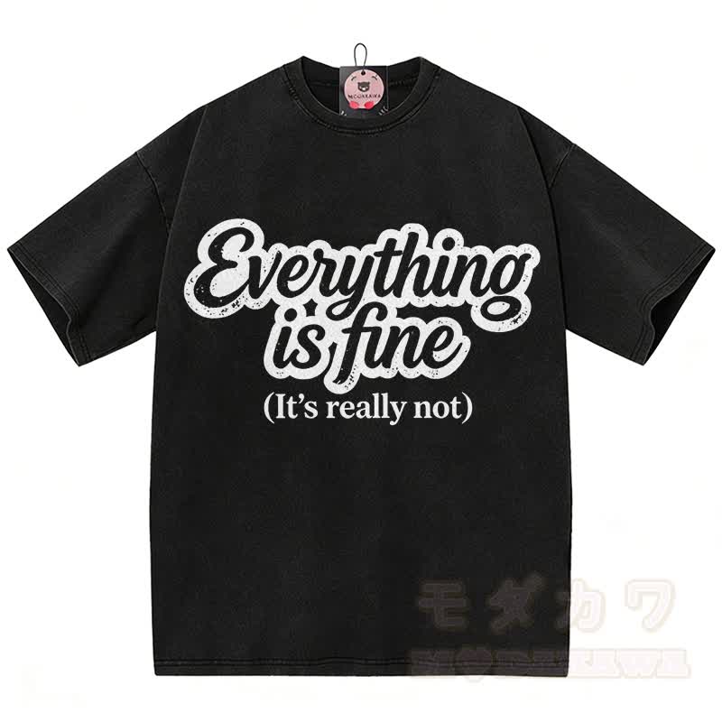 OVERWORKED OVERWHELMED Graphic Modakawa Vintage Washed 100% Cotton T-shirt - Black H - 5XL - image 8