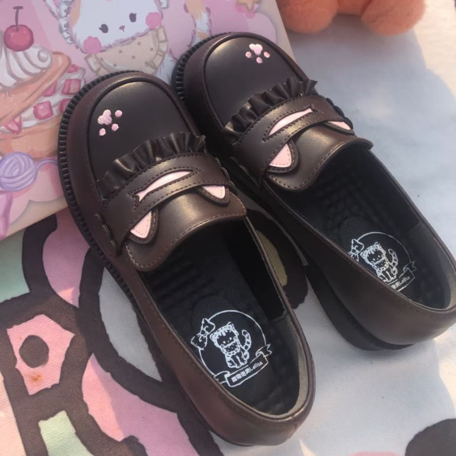 Preppy Cat Paw Lolita Leather Shoes - image 3