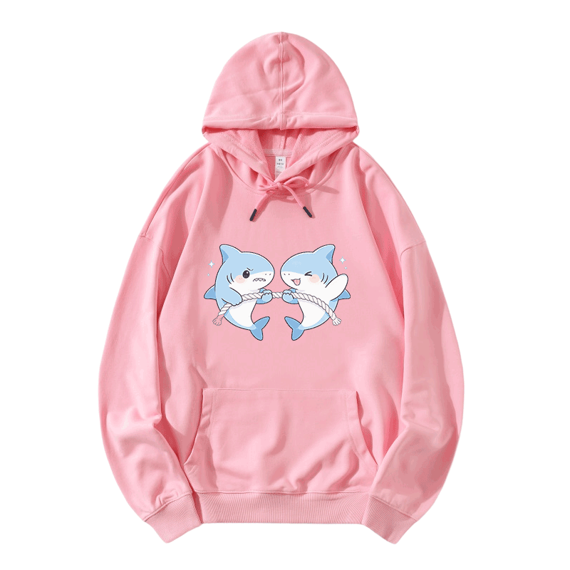 Cute Shark Game Graphic Modakawa Loose Cotton-Blend Hoodie - Pink - 5XL - image 4