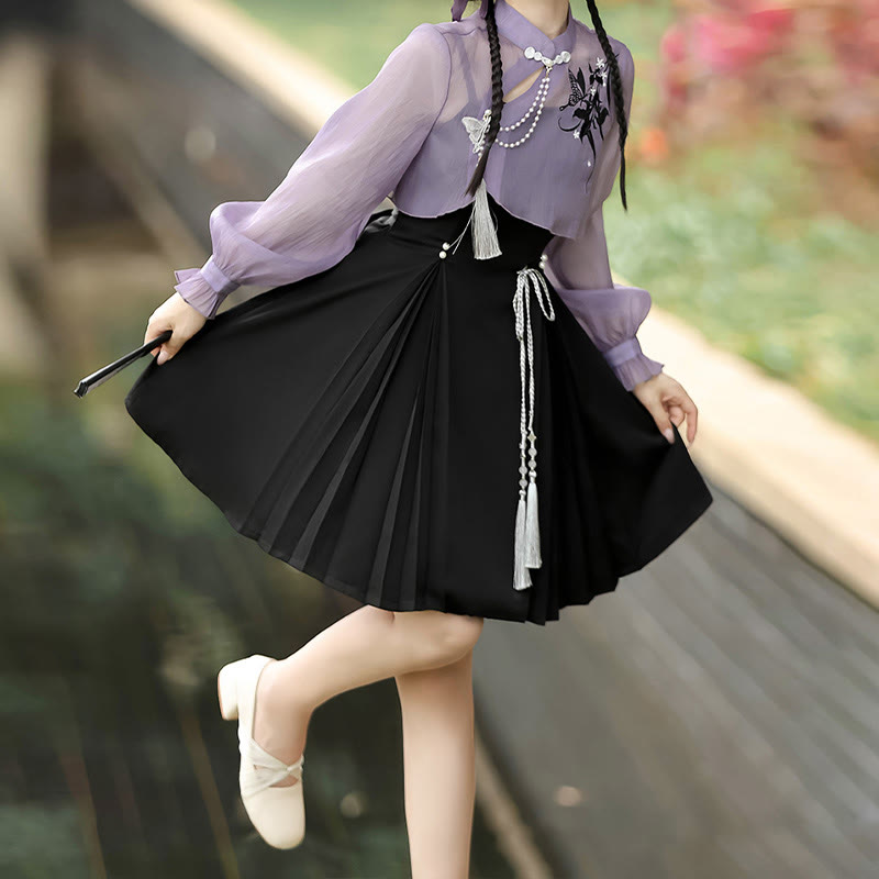 3D Butterfly Pearl Decor Top Lace-up Slip Dress - image 5