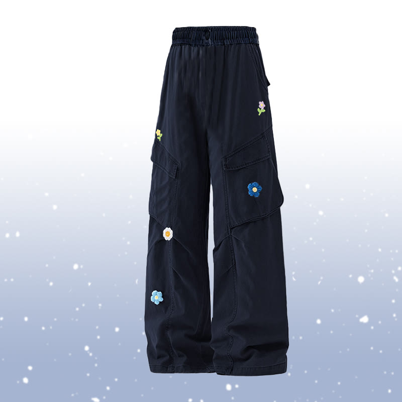 Gradient Knit Sweater Flower Cargo Pants Two Pieces - Black Pants - 2XL - image 8