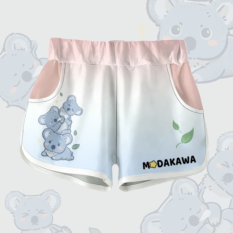 Koala Leaf Graphic Modakawa Gradient Shorts - Pink - 5XL - image 3