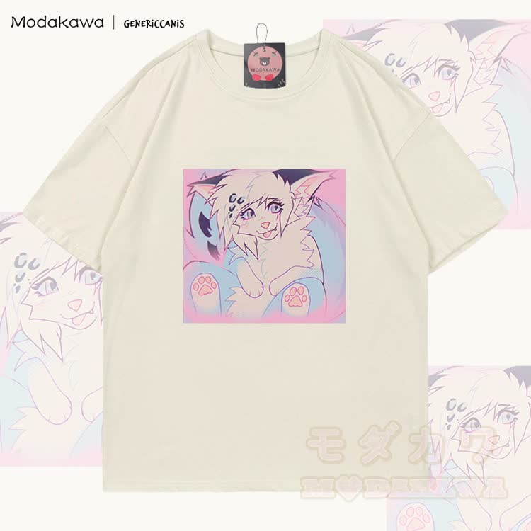 MODAKAWA X genericcanis Tongue Out Fox Graphic 100% Cotton T-shirt - Light Beige - 5XL - image 3