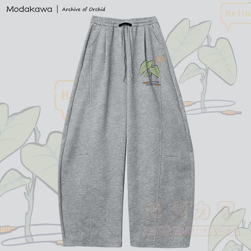 MODAKAWA X Archive of Orchid HELLO Plant Graphic Wide Leg Pants - Dark Grey - 5XL - image 3