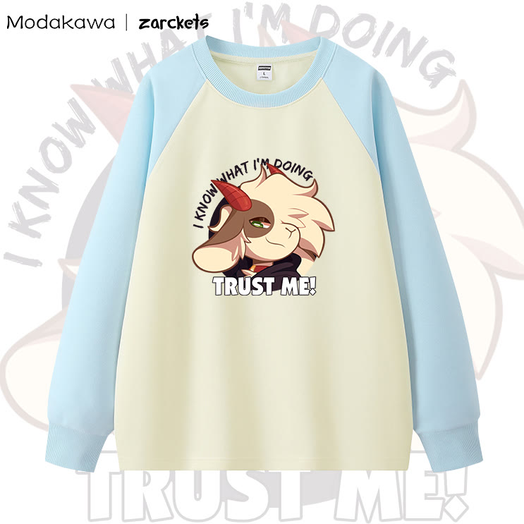 Modakawa X Zarckets Cartoon Print Colorblock Raglan Long Sleeve Top - Blue - 5XL - image 3
