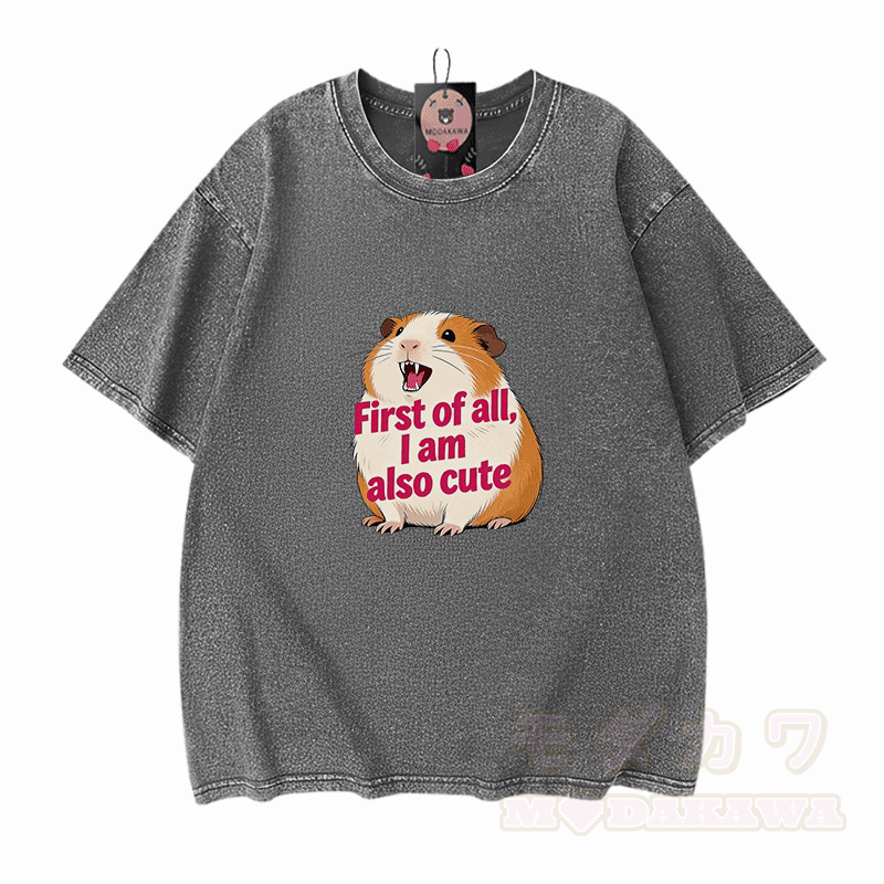 Hamster Pet Graphic Modakawa Vintage Washed 100% Cotton T-shirt - Grey - 5XL - image 9