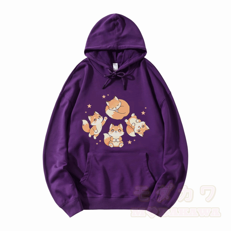 Cute Fox Graphic Modakawa Loose Cotton-Blend Hoodie - Purple - 5XL - image 6