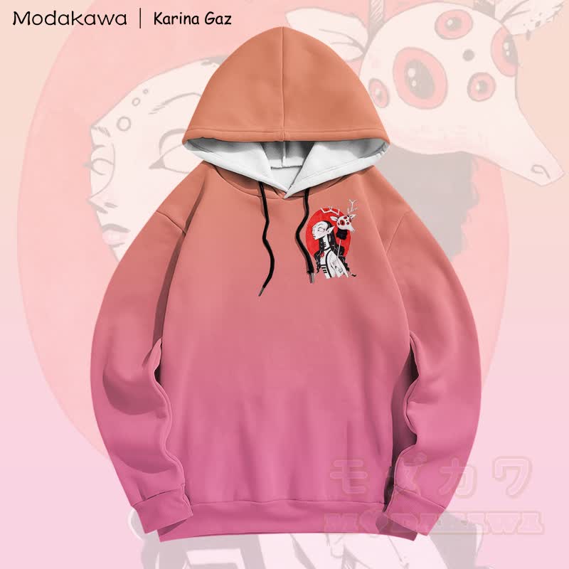 MODAKAWA X Karina Gaz Dark Fantasy Anime Girl Graphic Gradient Pullover Hoodie - image 4