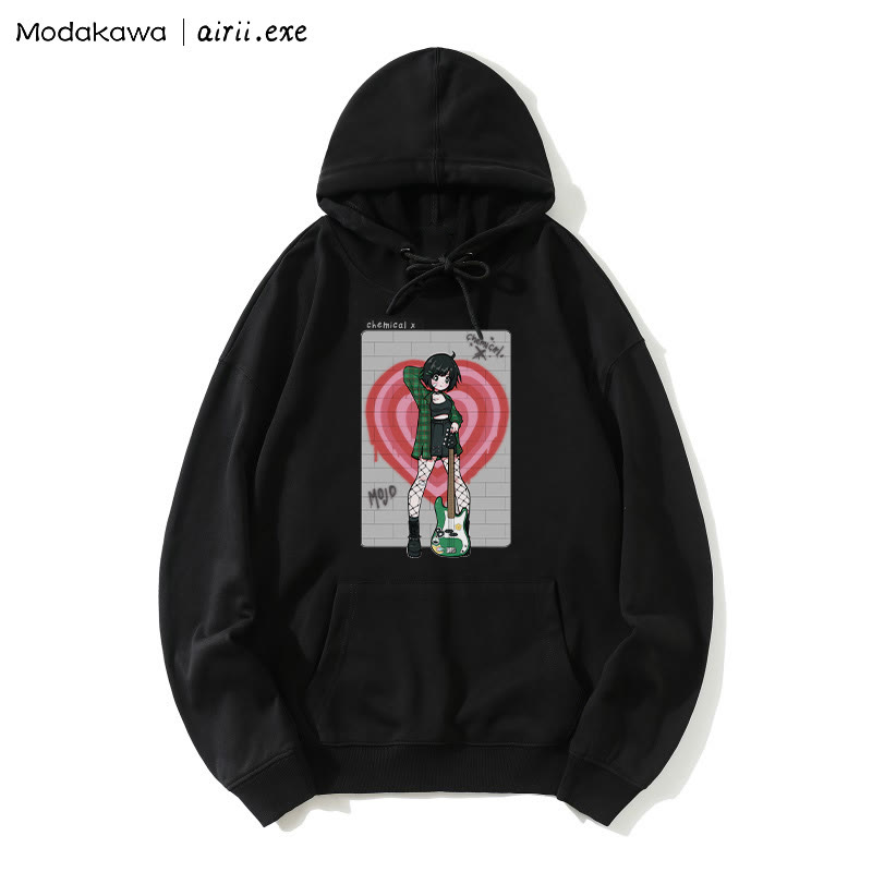 MODAKAWA X airii.exe CHEMICAL Guitar Girl Letter Print Modakawa Loose Hoodie - Black - 5XL - image 5