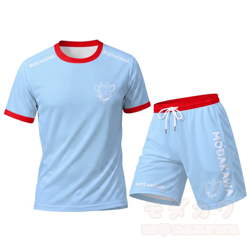 MODAKAWA X popipeko Deer Graphic Men's Sports T-shirt Drawstring Shorts Matching Outfit - Blue Set - 5XL - image 13