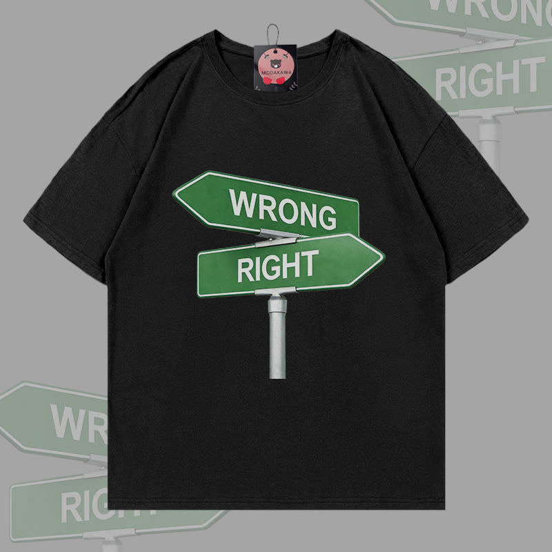 MODAKAWA WRONG or RIGHT Direction Sign Graphic T-shirt - Black - 5XL - image 5