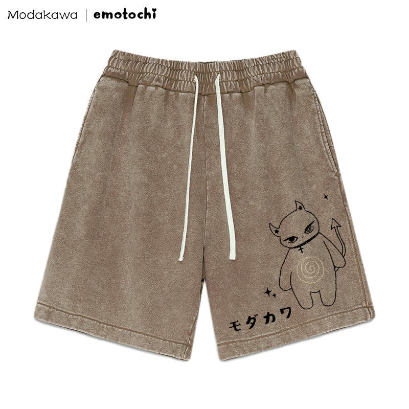MODAKAWA X emotochi Demon Kitty Graphic Vintage Washed Shorts - Brown - 3XL - image 4