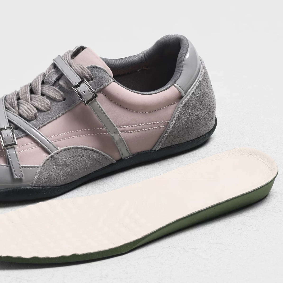 Leather Round Toe Color Block German Trainer Sneakers - image 6