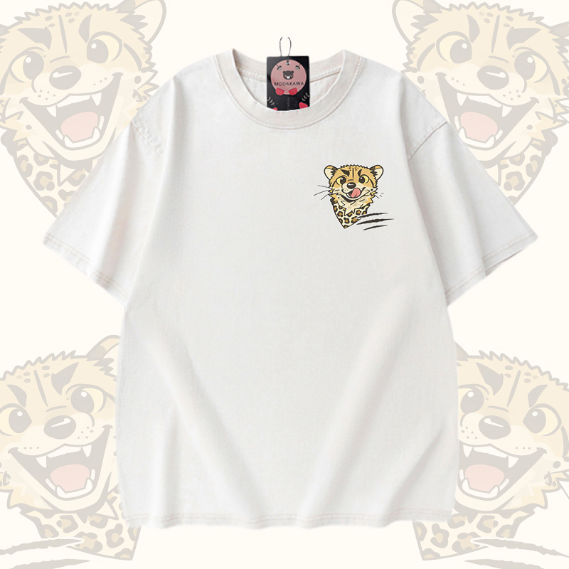  Cheetah Graphic Modakawa Vintage Washed T-shirt Denim Shorts Matching Outfit - White T-shirt - 3XL - image 2