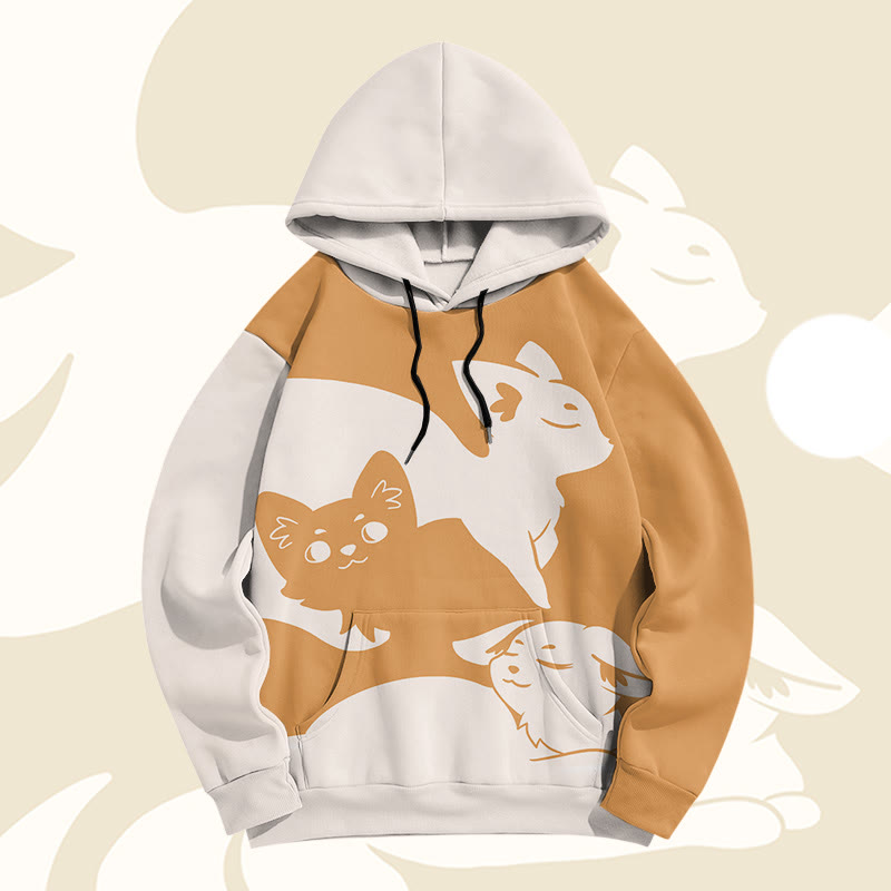 MODAKAWA Fox Graphic Color Block All Over Print Pullover Hoodie - Yellow - 5XL - image 2
