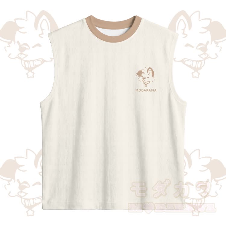 MODAKAWA X popipeko Puppy Graphic Sports Sleeveless Quick Dry Tank Top Shorts Matching Outfit - Apricot Top - 5XL - image 6