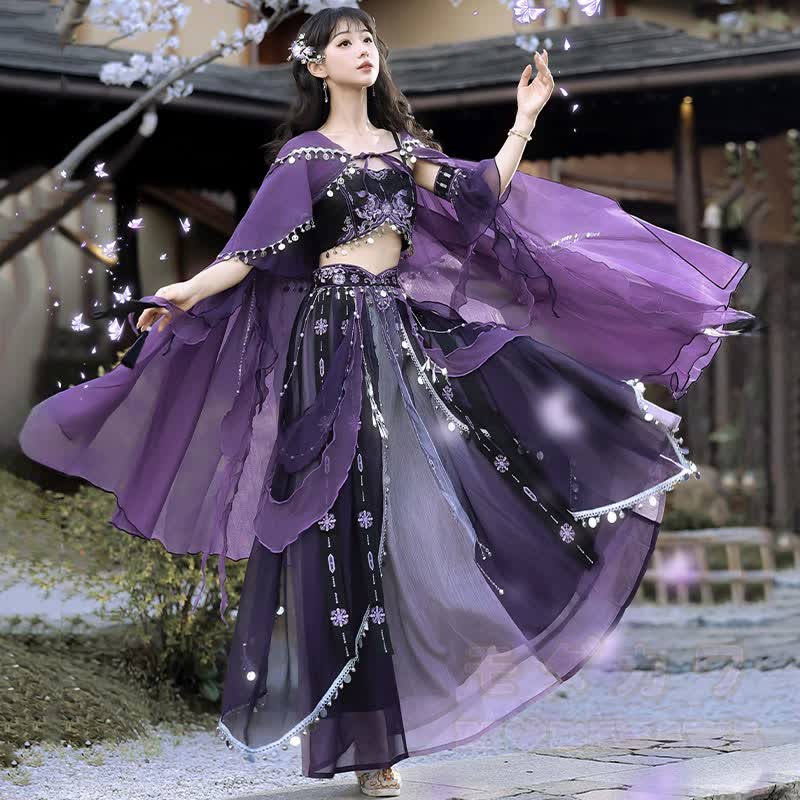 Vintage Embroidery Top Skirt Lace-Up Cape Arm Cuff Four Pieces Set - image 5