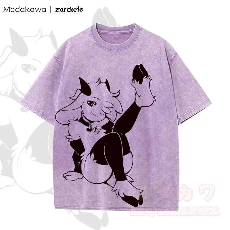 MODAKAWA X zarckets Sheep Print Washed T-shirt - Purple - 5XL - image 6
