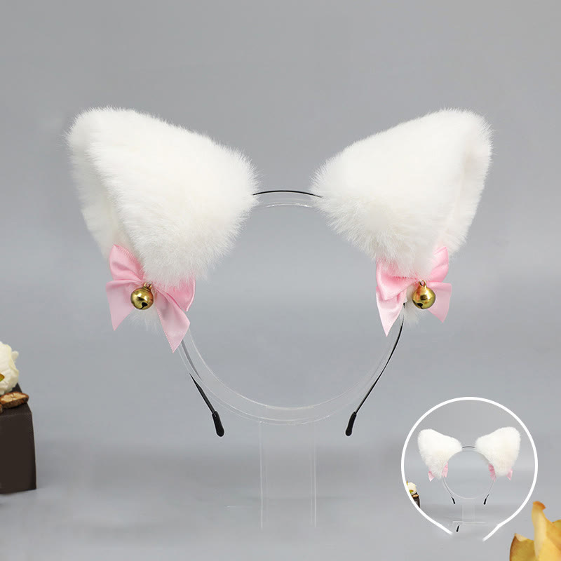 Halloween Furry Bow Animal Ears Headband and Tail - White with White Lining Headband - One Size - image 18