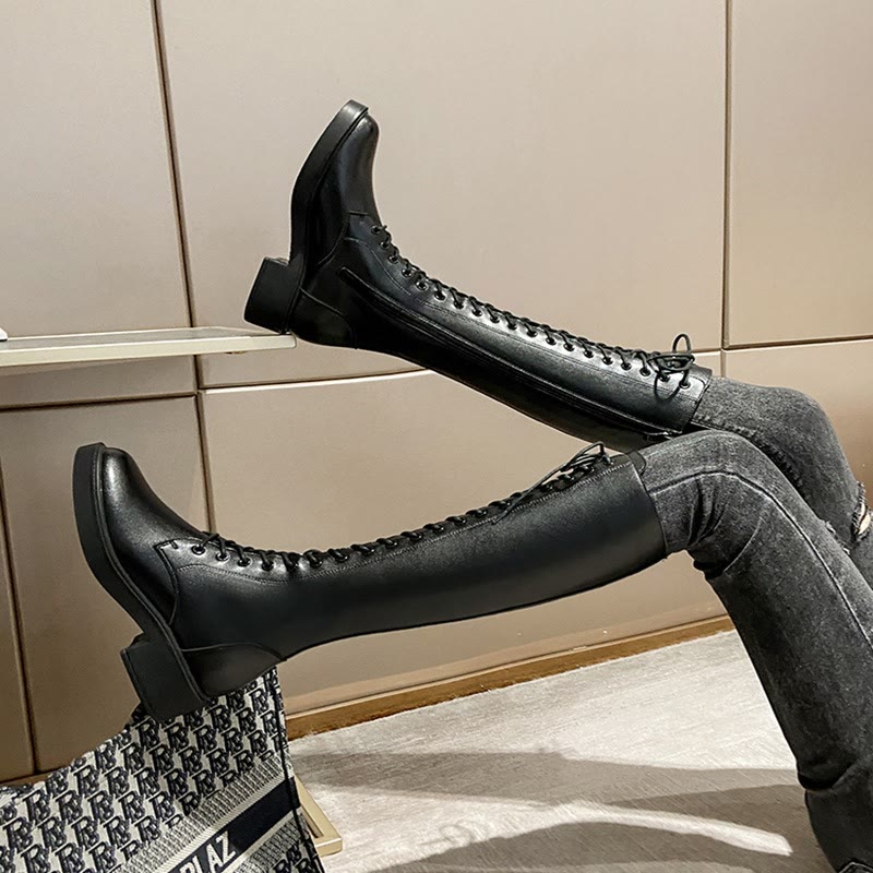 Thick Platform Block Heel Tall Riding Boots - image 9