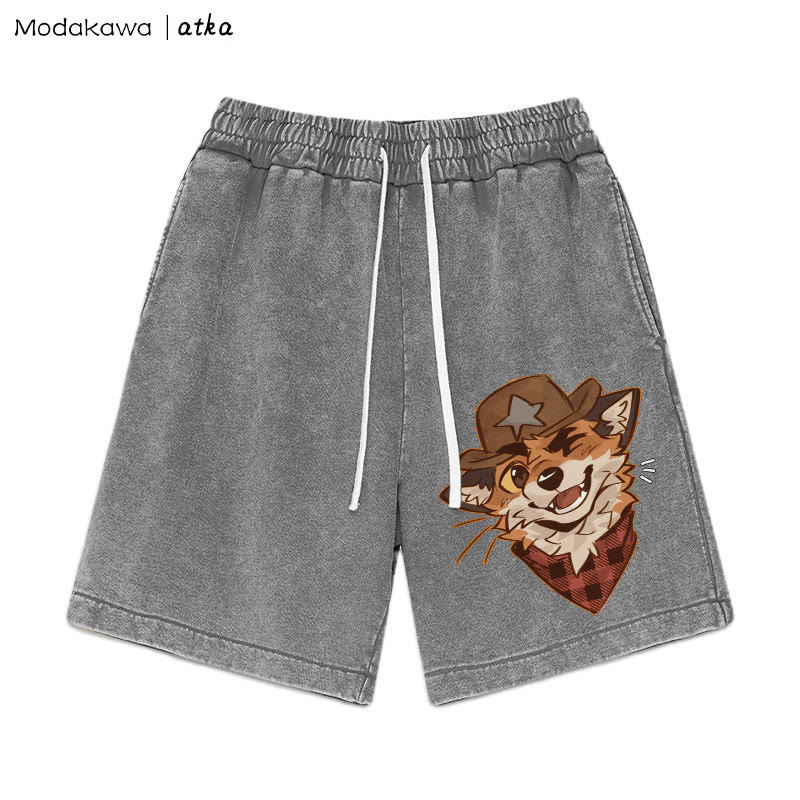 MODAKAWA X atka Cowboy Fox Winking Graphic Vintage Washed Shorts - Grey - 3XL - image 4