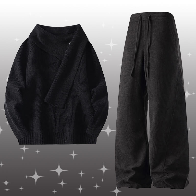 Irregular Knit Sweater Corduroy Pants Two Pieces - Set E - 4XL - image 5