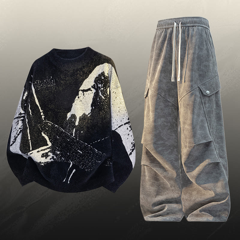 Vintage Knit Sweater Cargo Pants Two Pieces - Set C - 3XL - image 3