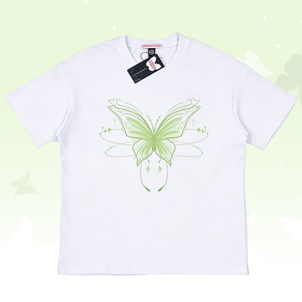Butterfly Graphic 100% Cotton T-shirt Gradient Shorts Modakawa Matching Outfit - White T-shirt - 5XL - image 3