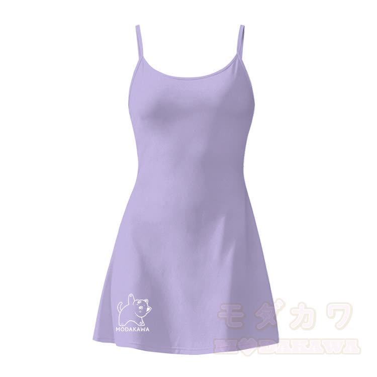 Exercising Kitty Graphic Modakawa Gradient Sleeveless Workout Tennis Dress with Hidden Pocket Shorts - Purple - 2XL - image 4