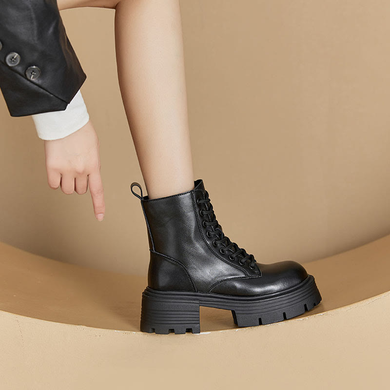 Genuine Leather Platform Combat Boots with Shoe Chain - image 6