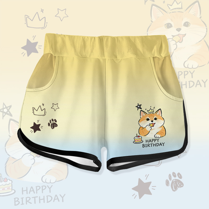HAPPY BIRTHDAY Cute Cat Cake Graphic Modakawa Gradient Shorts - Yellow - 5XL - image 4