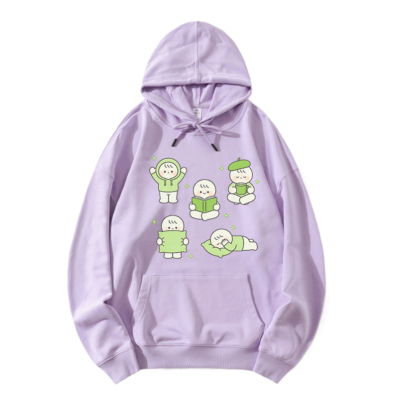 Cute Little Character Graphic Modakawa Loose Cotton-Blend Hoodie - Light Purple - 5XL - image 5
