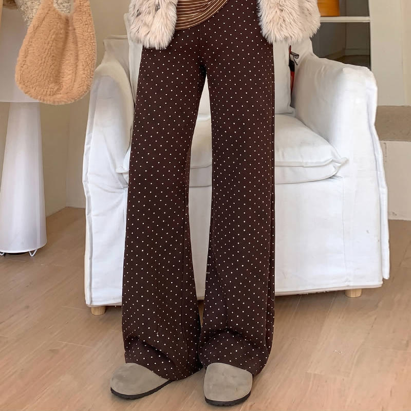 Fleece Lined Polka Dot Flared Casual Pants - image 6