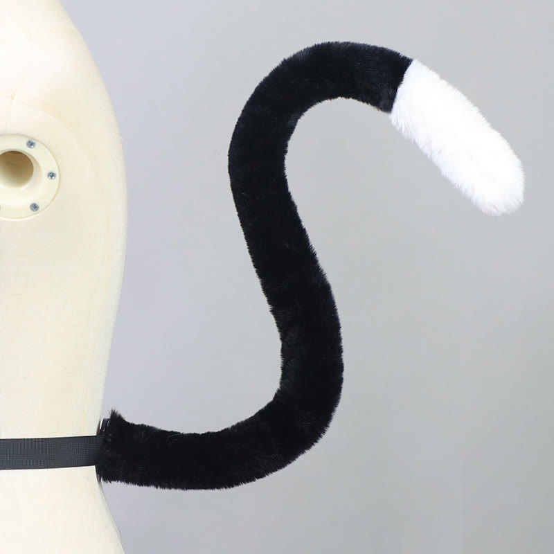 Halloween Furry Bow Animal Ears Headband and Tail - Black & White Cat Tail - One Size - image 33
