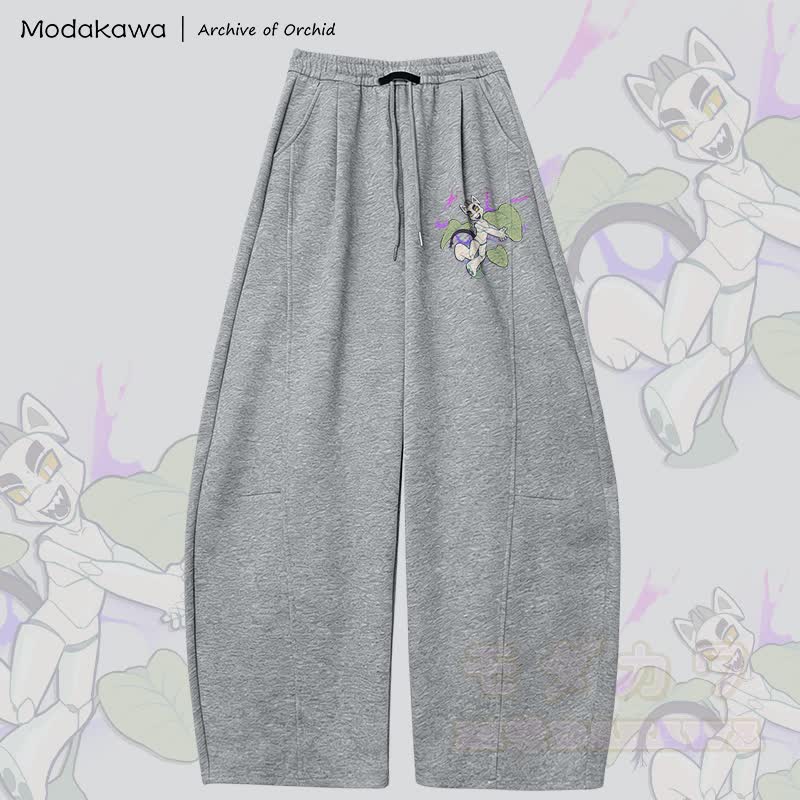 MODAKAWA X Archive of Orchid Mecha Cat Graphic Wide Leg Pants - Dark Grey - 5XL - image 4
