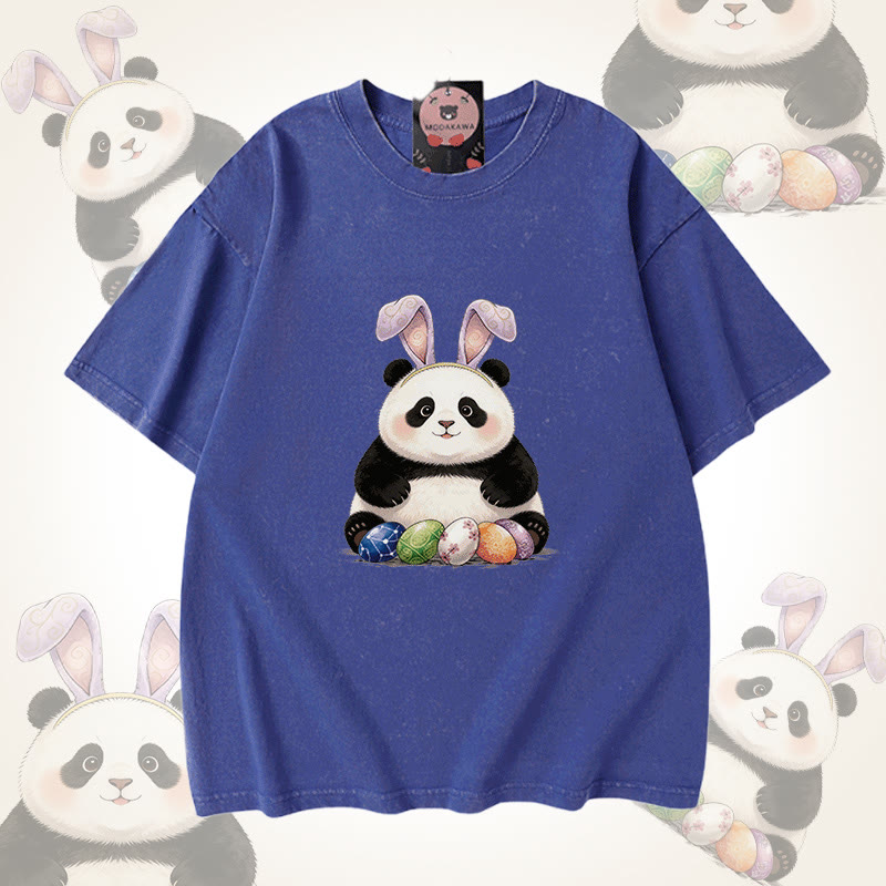 Easter Egg Panda Graphic Modakawa Unisex Vintage Washed T-shirt - Blue - 5XL - image 3