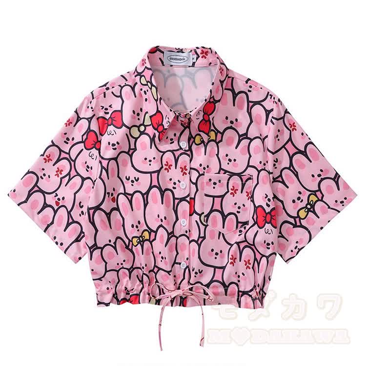 Animal Print Short Sleeve Button-Up Shirt - Multicolor P - L - image 17