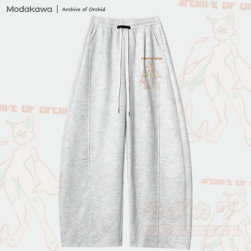 MODAKAWA X Archive of Orchid Cat Graphic Wide Leg Pants - Light Grey - 5XL - image 3