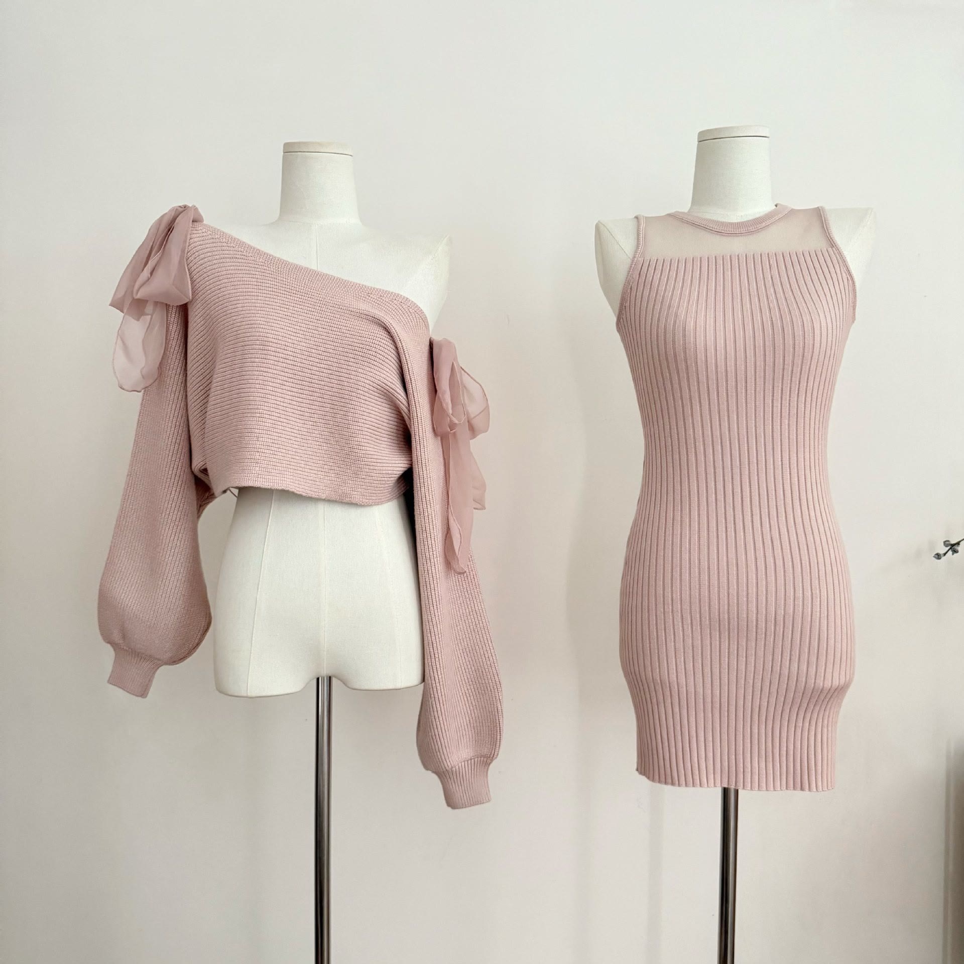 Sweet Bow Knit Cover-up and Dress Two Pieces Set - image 9