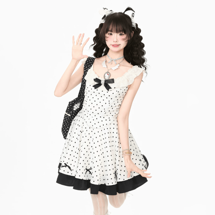 Sweet Bow Polka Dot Cardigan and Dress Two Pieces Set - image 5
