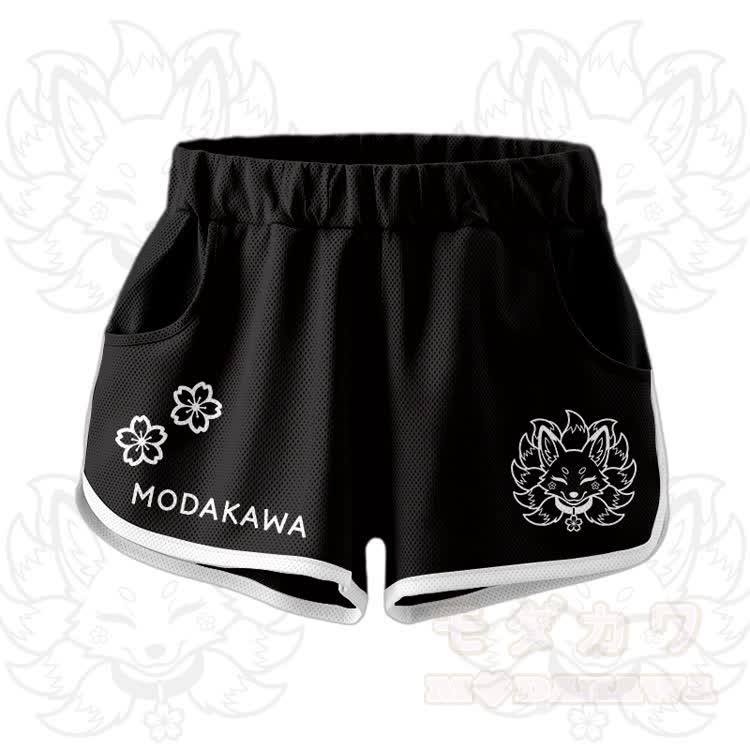 Nine Tailed Fox Graphic Crop Tank Sport Top Shorts Modakawa Matching Outfit - Black Shorts - 5XL - image 11