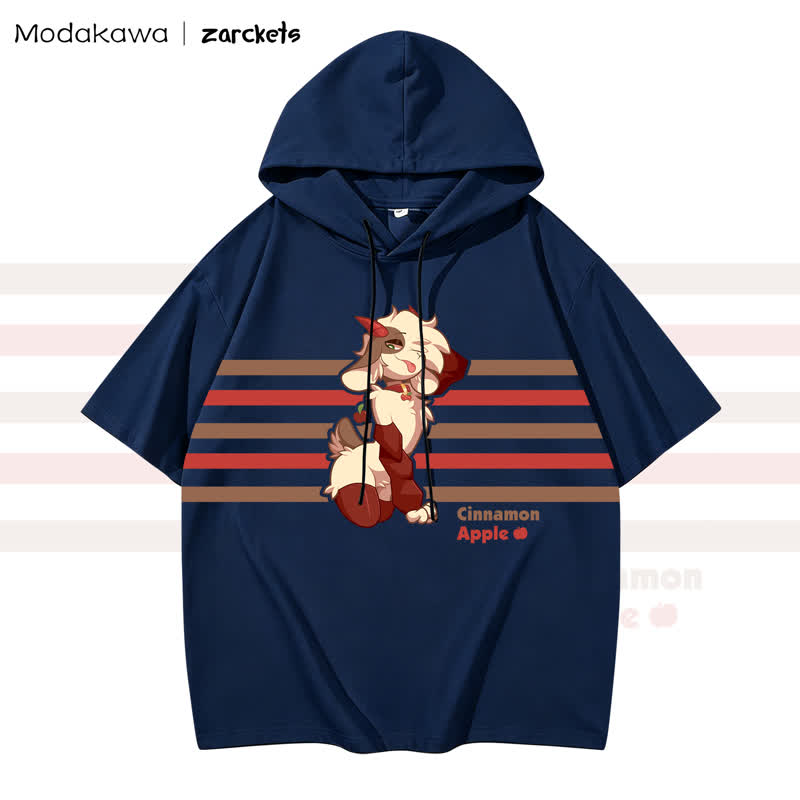 MODAKAWA X zarckets CINNAMON APPLE Goat Print Stripes Hoodie T-Shirt - Navy Blue - 3XL - image 5