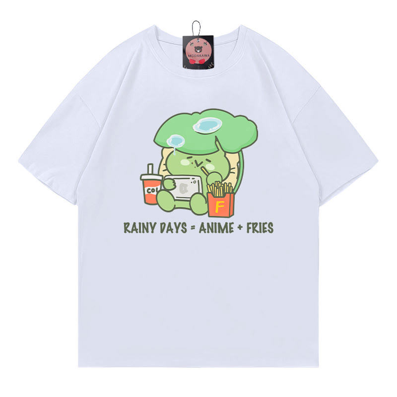 RAINY DAYS ANIME FRIES Frog Print 100% Cotton Modakawa T-shirt - White - 5XL - image 3