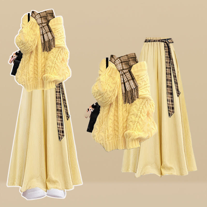 Preppy Sweater and Dress Two Pieces Set - Yellow Set - 4XL - image 4