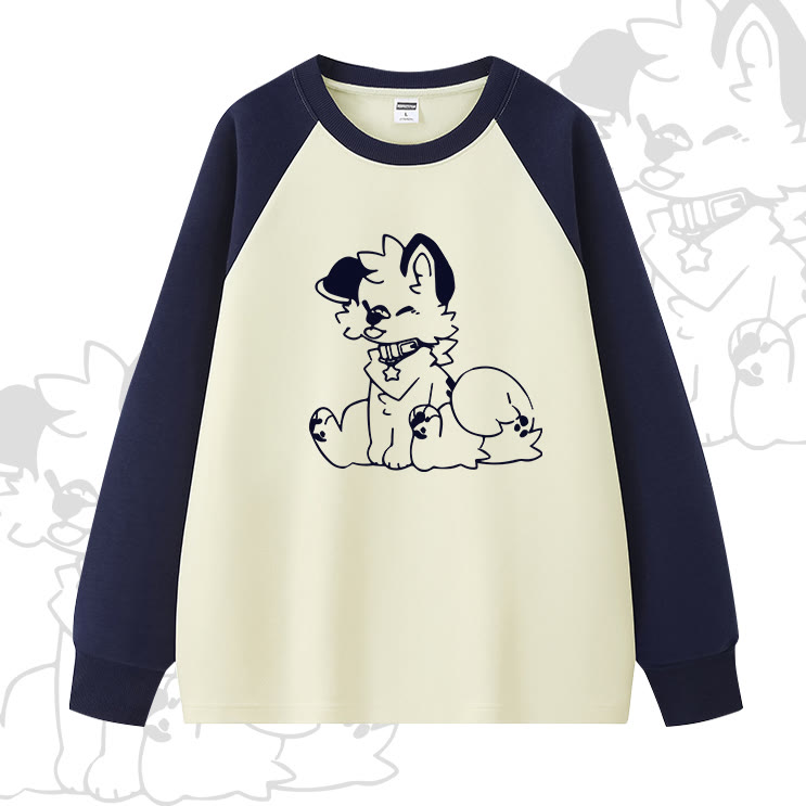 MODAKAWA x Popipeko Dog Print Raglan Sweatshirt - Navy Blue - 5XL - image 3
