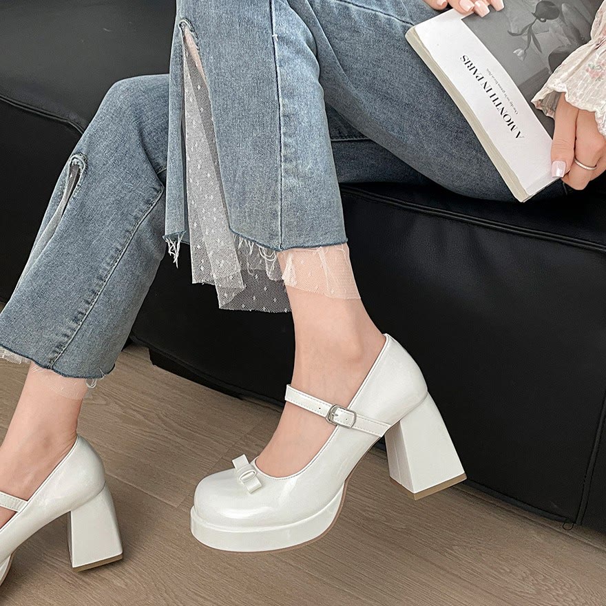 Vintage Chunky Heel Lolita Shoes - Beige - 40 - image 6