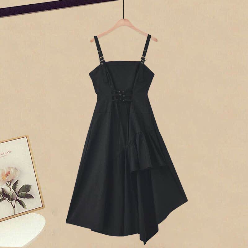 Pocket Lapel Tie T-Shirt Irregular Lace Up Slip Dress Two Pieces Set - image 4
