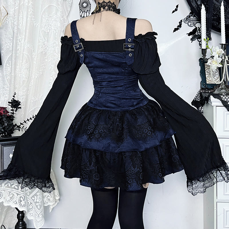 Gothic Lace Square Neck Dress and Top Two Pieces Set - image 4